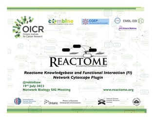 @robinhaw
	

19th July 2013 
	

Network Biology SIG Meeting www.reactome.org 	

	

 	

 	

 	

 	

 	

 	

 	

	

	

	

	

Reactome Knowledgebase and Functional Interaction (FI)
Network Cytoscape Plugin	

Ministry of Economic
Development and Innovation	

 