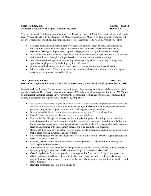 generalist recruiter resume