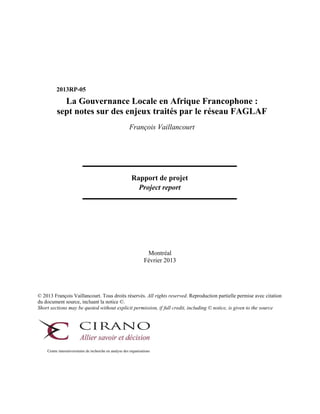 Montréal
Février 2013
© 2013 François Vaillancourt. Tous droits réservés. All rights reserved. Reproduction partielle perm...