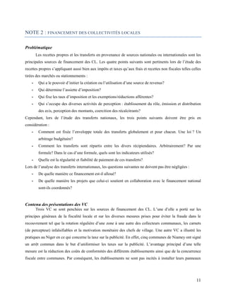 11
NOTE 2 : FINANCEMENT DES COLLECTIVITÉS LOCALES
Problématique
Les recettes propres et les transferts en provenance de so...