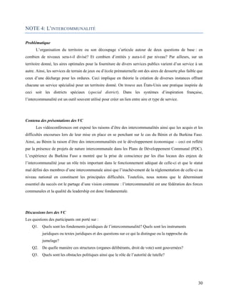 30
NOTE 4: L’INTERCOMMUNALITÉ
Problématique
L’organisation du territoire ou son découpage s’articule autour de deux questi...