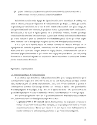 31
Q4. Quelles sont les ressources financières de l’intercommunalité? De quelle manière se fait la
mobilisation des ressou...