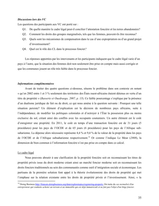 35
Discussions lors des VC
Les questions des participants aux VC ont porté sur :
Q1. De quelle manière le cadre légal peut...