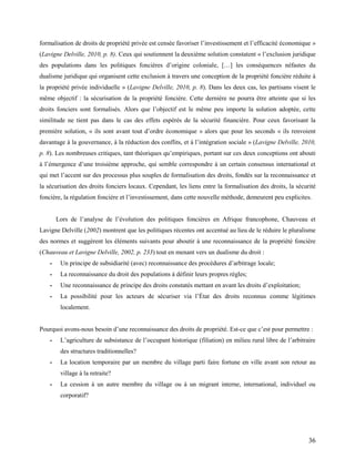 36
formalisation de droits de propriété privée est censée favoriser l’investissement et l’efficacité économique »
(Lavigne...