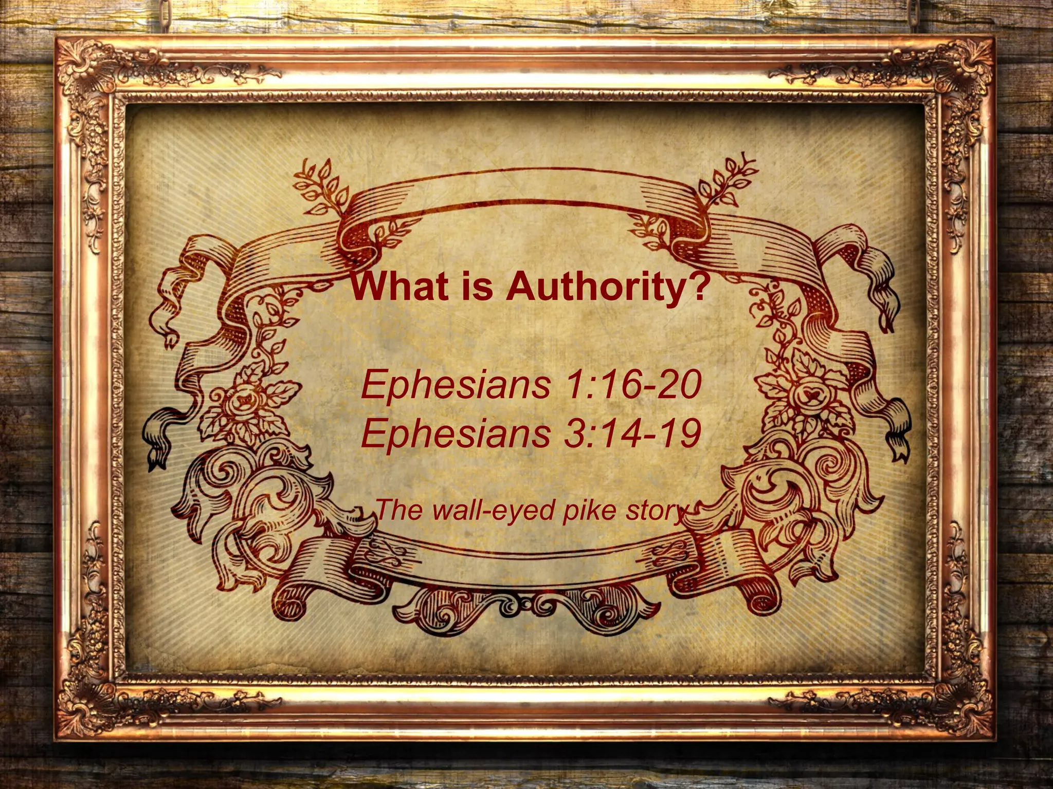 What is Authority?

Ephesians 1:16-20
Ephesians 3:14-19
 The wall-eyed pike story
 
