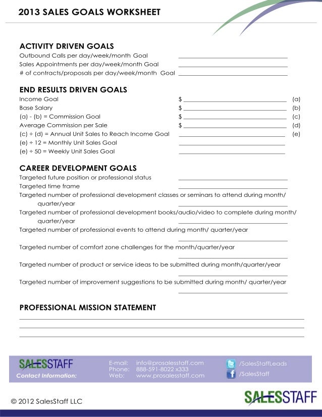 b2b sales goals worksheet