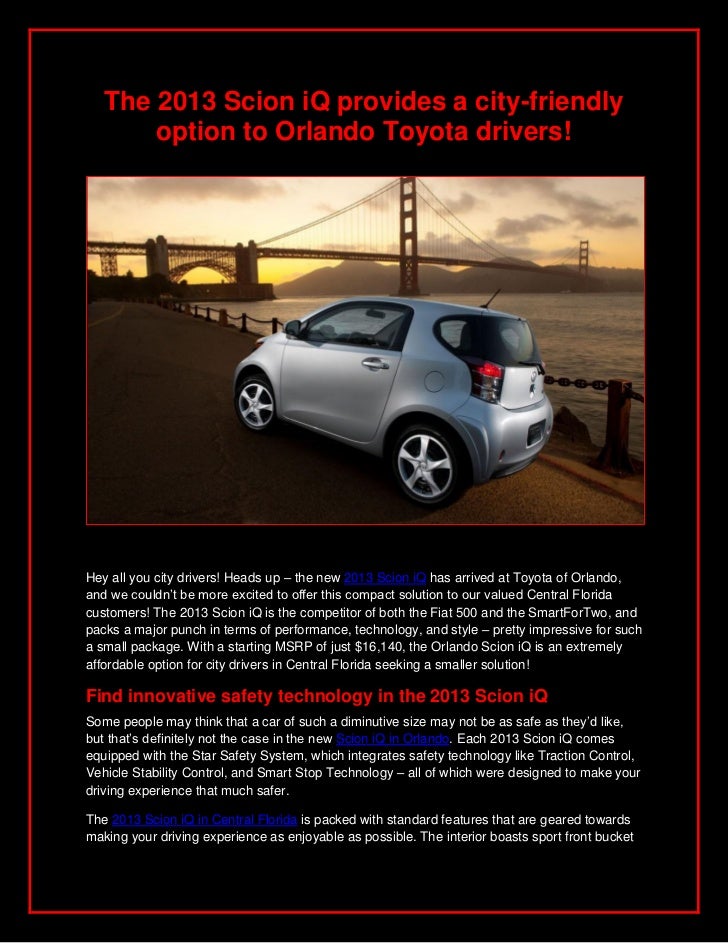 2013 Scion iQ provides Orlando Toyota drivers a compact option