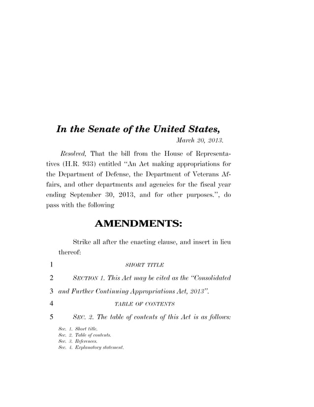 2013 Senate Continuing Resolution | PDF