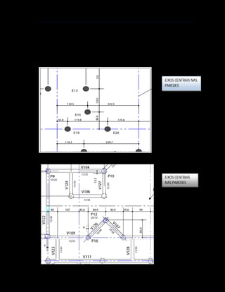 TECNOLOGIAS DA CONSTRUÇÃO
Arq. Marcilene R. S. Iervolino
__________________________________________________________________________________________
_
35
DETALHES DE PROJETOS DE FUNDAÇÃO
Todos os projetos estruturais, iniciamos pela aplicação dos Eixos Transversais e
Longitudinais, esses eixos são indicados no centro- eixo de todas as paredes; e
devem seguir as mesmas dimensões do Projeto arquitetônico. Estes eixos serão
demarcados também in loco, na execução.
PLANTA DE LOCACAO DAS ESTACAS
EIXOS CENTRAIS NAS
PAREDES
EIXOS CENTRAIS
NAS PAREDES
 