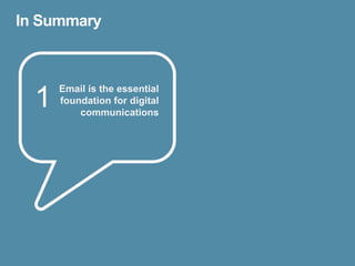 In Summary




  1
      Email is the essential
      foundation for digital
          communications
 
