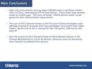 Main Conclusions
}  High-end smart phones (pricing above 500US$) have a significant market
share in China, contributing 2...
