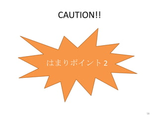 CAUTION!!

はまりポイント 2

58

 