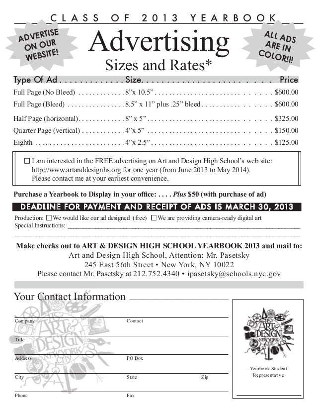 2013 yearbook ad specs
