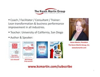  Coach / Facilitator / Consultant / Trainer: 
Lean transformation & business performance 
improvement in all industries.
...