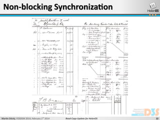 Non-blocking Synchronization

Martin Děcký, FOSDEM 2014, February 2nd 2014

Read-Copy-Update for HelenOS

12

 