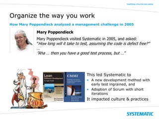 Organize the way you work
How Mary Poppendieck analyzed a management challenge in 2005

Mary Poppendieck
Mary Poppendieck ...
