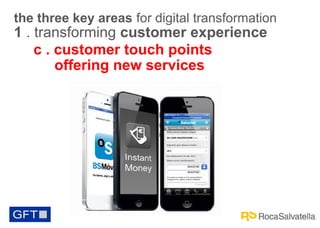 the three key areas for digital transformation

1 . transforming customer experience
c . customer touch points
offering new services

 