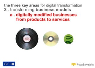 the three key areas for digital transformation

3 . transforming business models
a . digitally modified businesses
from products to services

 