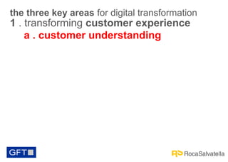 the three key areas for digital transformation

1 . transforming customer experience
a . customer understanding

 