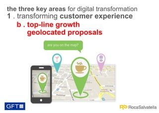 the three key areas for digital transformation

1 . transforming customer experience
b . top-line growth
geolocated propos...