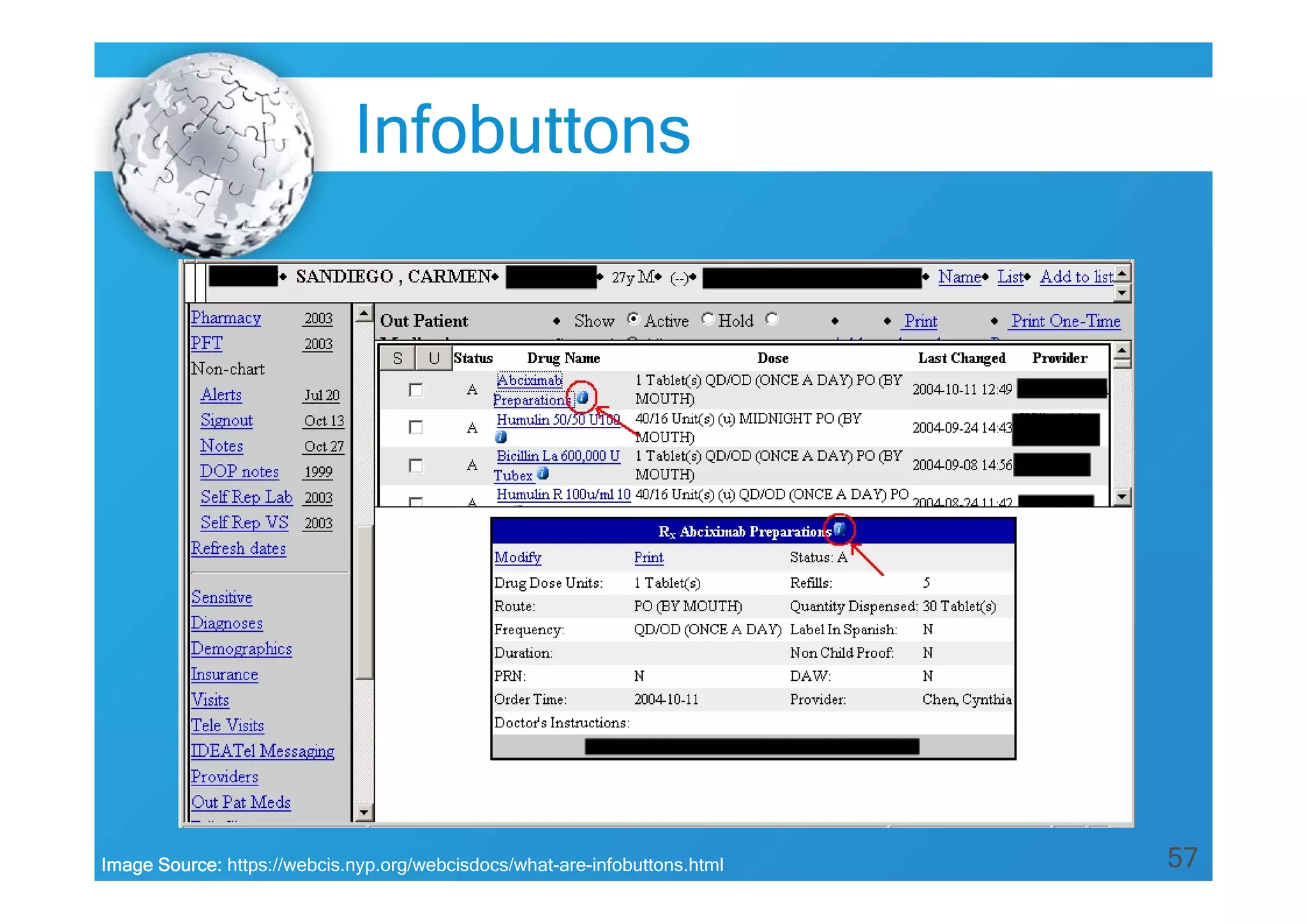 57Image Source: https://webcis.nyp.org/webcisdocs/what-are-infobuttons.html
Infobuttons
 