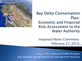 Amy I. Chen, Director of MWD Program
Dan Denham, Acting Director of Colorado River Program
Imported Water Committee
February 27, 2014
1
 
