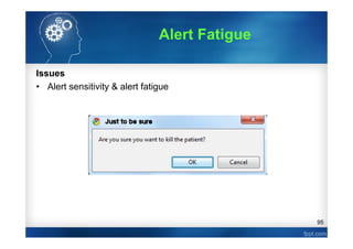 95
Issues
• Alert sensitivity & alert fatigue
Alert Fatigue
 