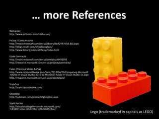 Summary Clean Code
Maintainability is achieved through:
• Readability (Coding Guidelines)
• Simplification and Specialization
(KISS, SoC, SRP, OCP, )
• Decoupling (LSP, DIP, IHP, Contracts,
LoD, CoP, IoC or SOA)
• Avoiding Code Bloat (DRY, YAGNI)
• Quality through Testability
(all of them!)
 