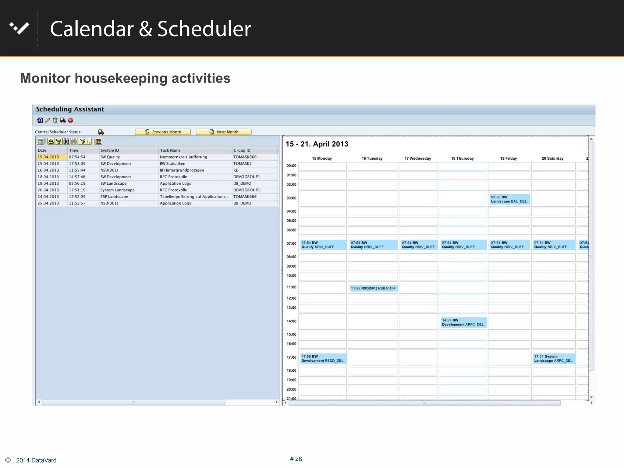 ©  2014 DataVard # 28
Calendar & Scheduler
Monitor housekeeping activities
 