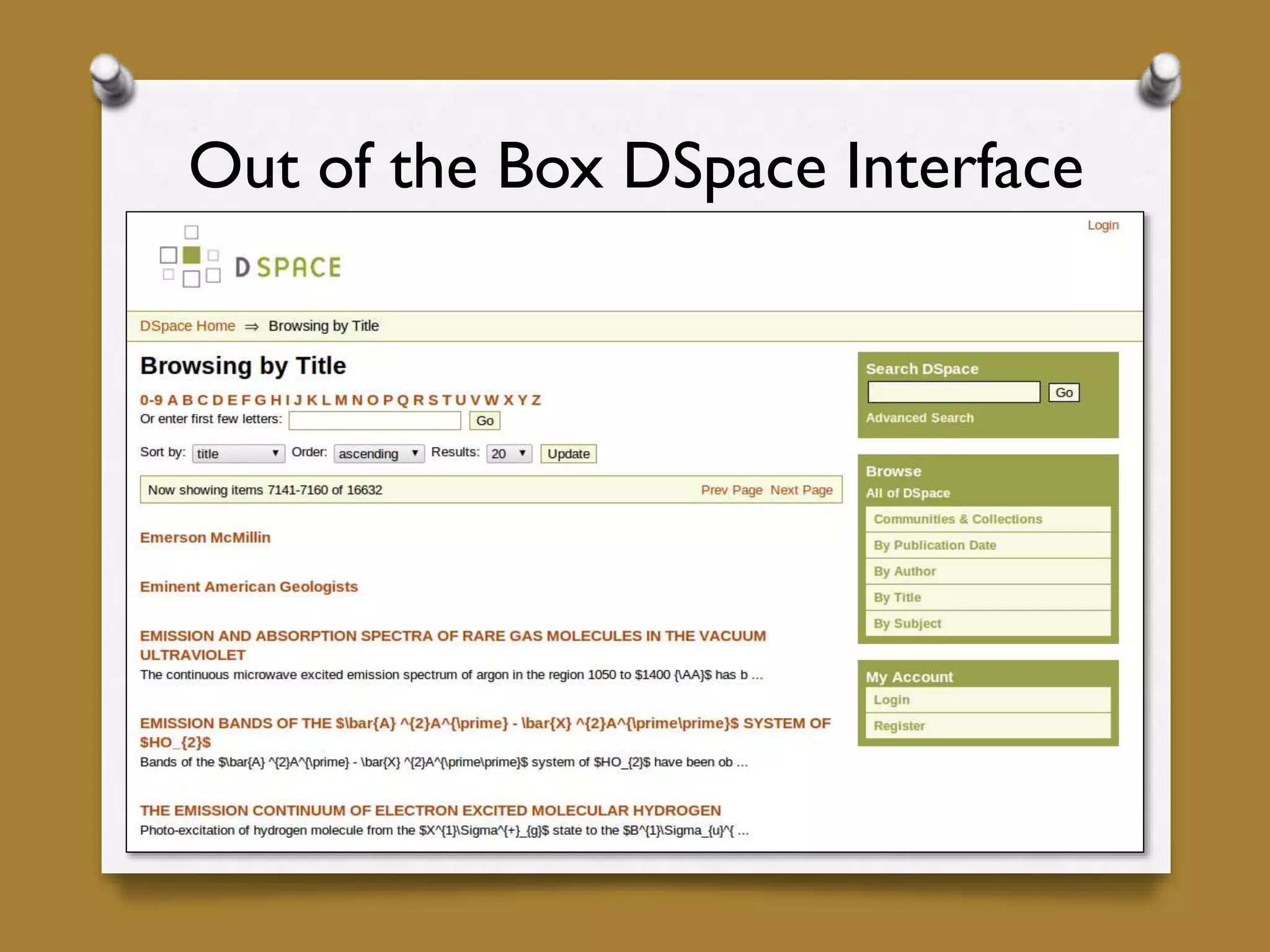 Out of the Box DSpace Interface
 