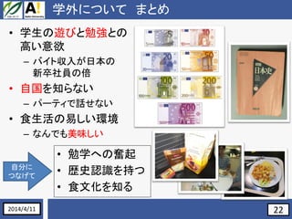 22
ѧˤĤ ޤȤ
? ѧ[Ӥ㏊Ȥ
ߤ
C Хȅ뤬ձ
Tα
? Թ֪ʤ
C ѩ`ƥԒʤ
? ʳפh
C ʤǤζ
2014/4/11
Է֤
Ĥʤ
? ѧؤΊ^
? sʷJR֤
? ʳĻ֪
 