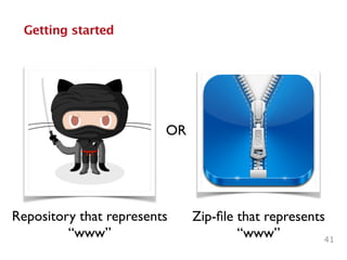 41
Getting started
OR
Repository that represents 
“www”
Zip-ﬁle that represents 
“www”
 