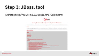 Step 3: JBoss, too!
$ ﬁrefox http://10.211.55.3/JBossEAP5_Guide.html
 