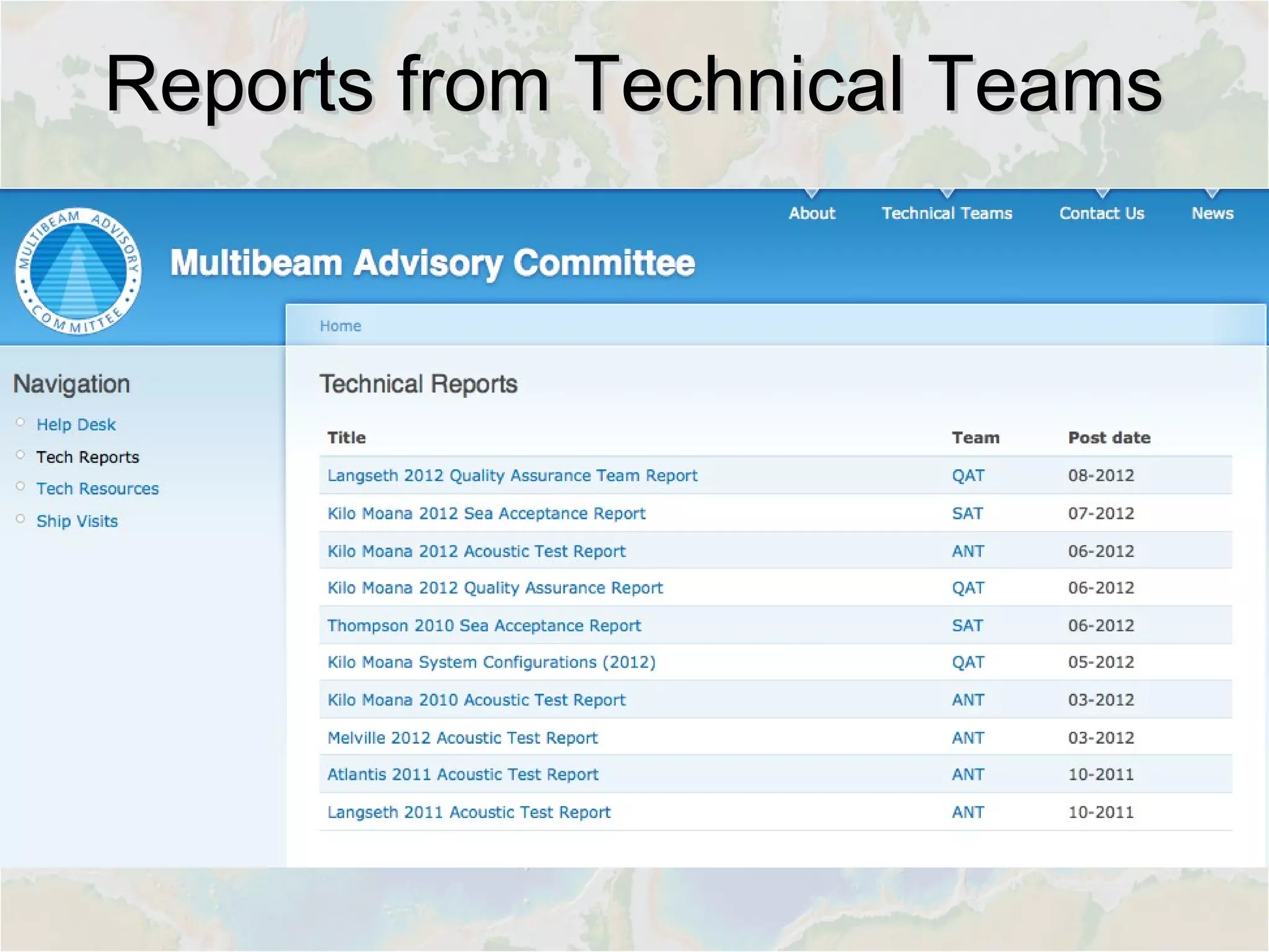 Reports from Technical TeamsReports from Technical Teams
 