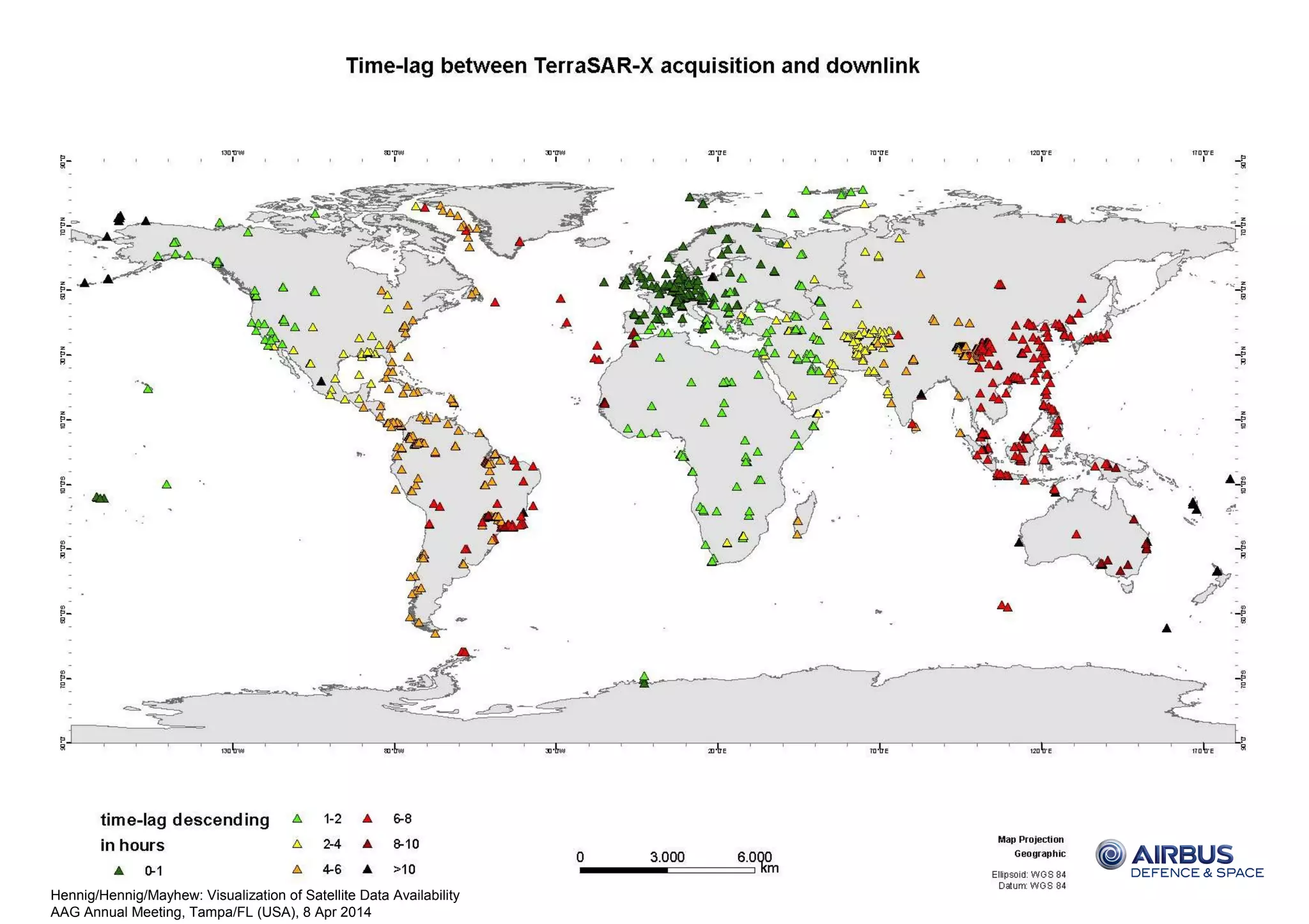 Confidential
©2014AirbusDefenceandSpace–Allrightsreserved.Thereproduction,distributionandutilizationofthisdocumentaswellasthecommunicationofitscontentstootherswithoutexpress
authorizationisprohibited.Offenderswillbeheldliableforthepaymentofdamages.Allrightsreservedintheeventofthegrantofapatent,utilitymodelordesign.
Hennig/Hennig/Mayhew: Visualization of Satellite Data Availability
AAG Annual Meeting, Tampa/FL (USA), 8 Apr 2014
 