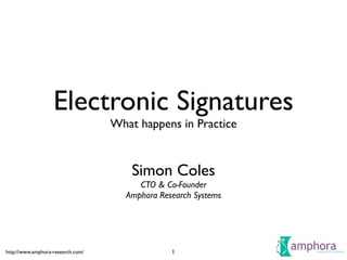 http://www.amphora-research.com/
Electronic Signatures	

What happens in Practice
Simon Coles	

CTO & Co-Founder	

Amphora...