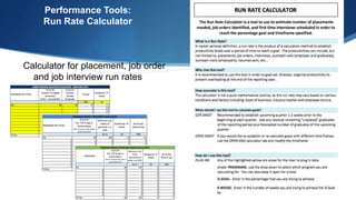 Performance Tools:
Run Rate Calculator
Calculator for placement, job order
and job interview run rates
 