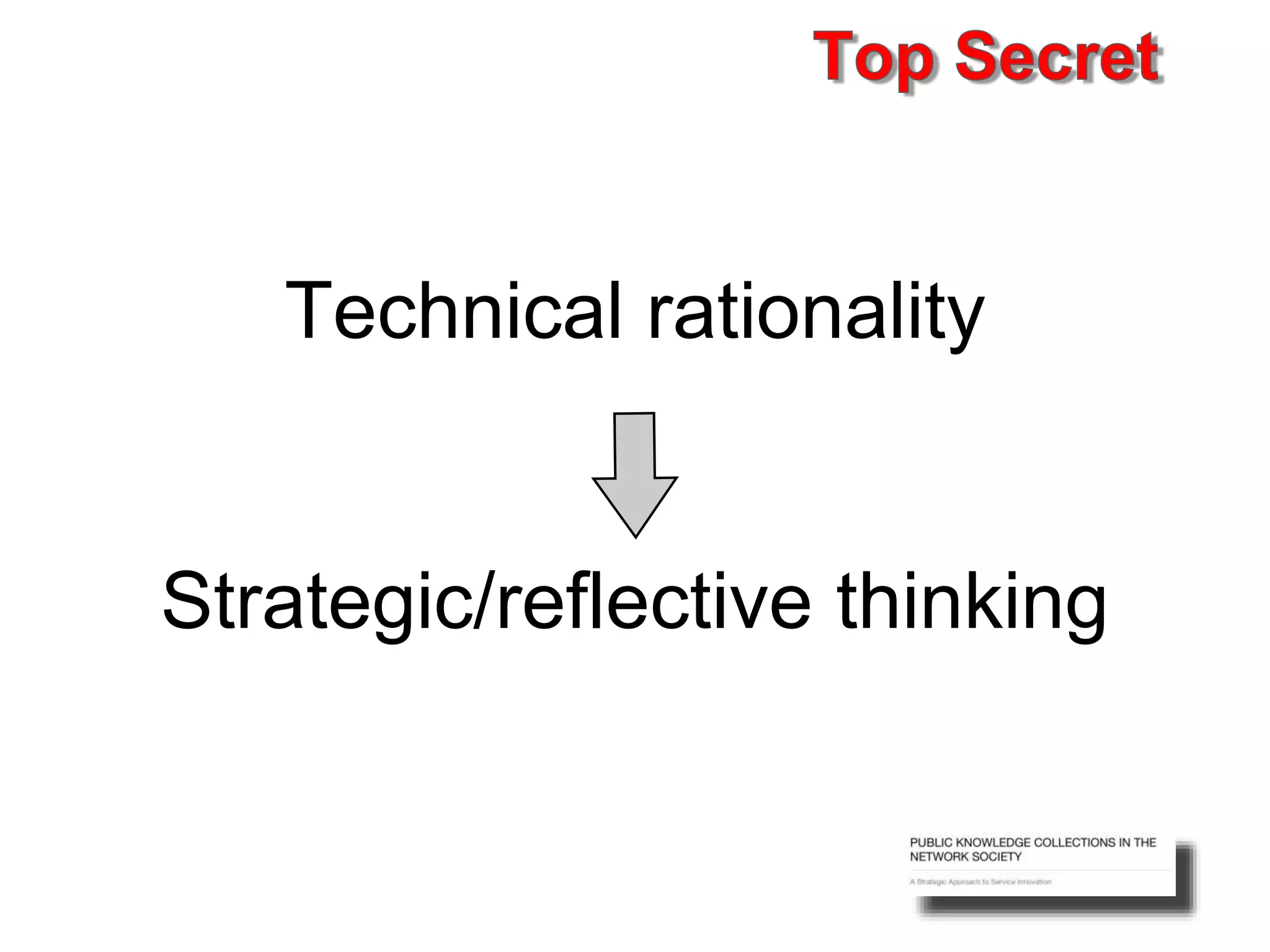 Technical rationality
Strategic/reflective thinking
 
