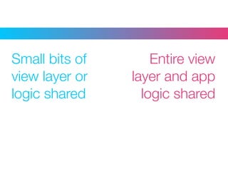 Entire view
layer and app
logic shared
Small bits of
view layer or
logic shared
 