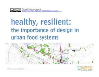 NYC Horticultural. May 30, 2014!
healthy, resilient:
the importance of design in
urban food systems
This work is licensed under a
Creative Commons Attribution 4.0 International License.
 