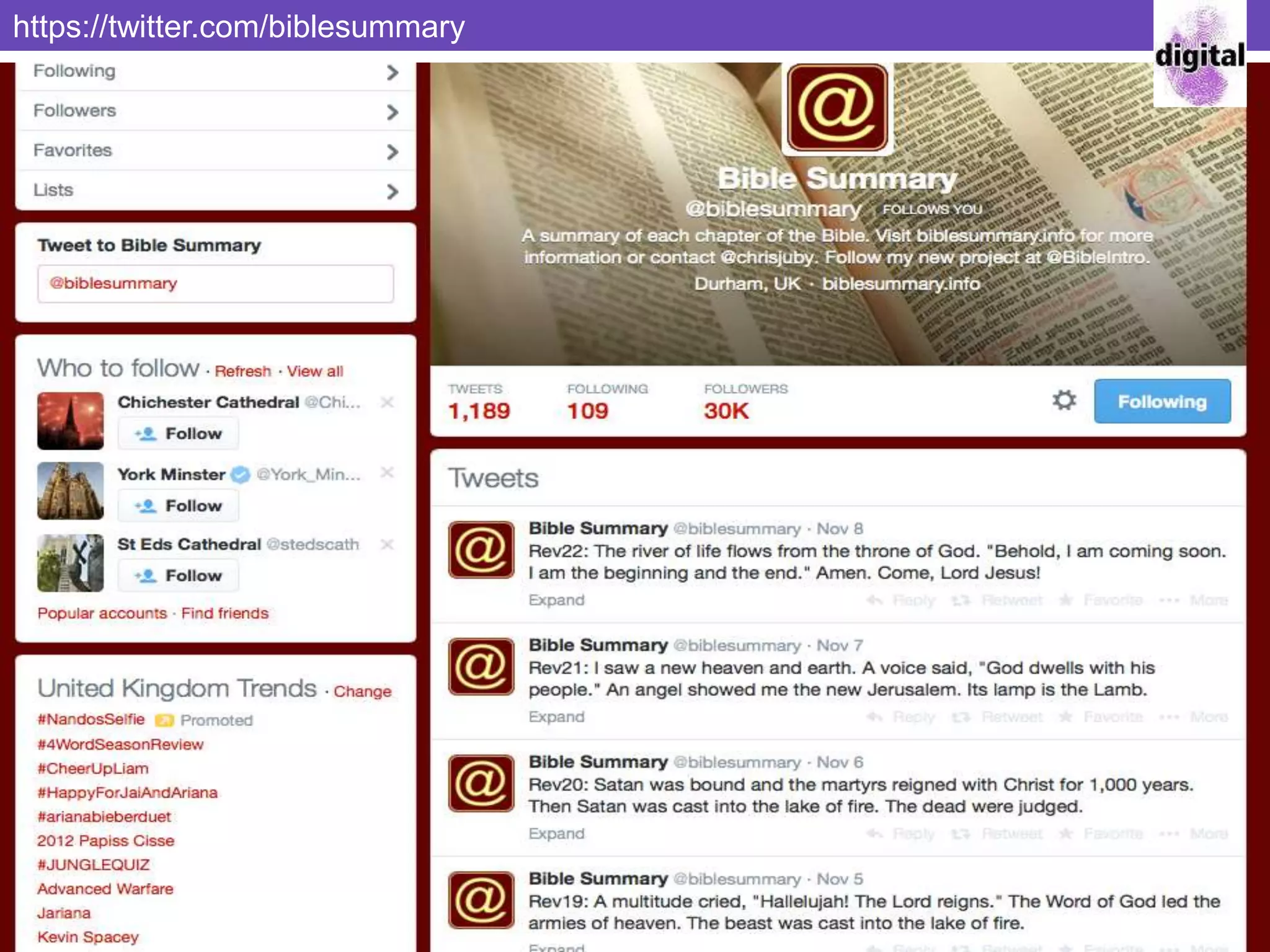 https://twitter.com/biblesummary
 