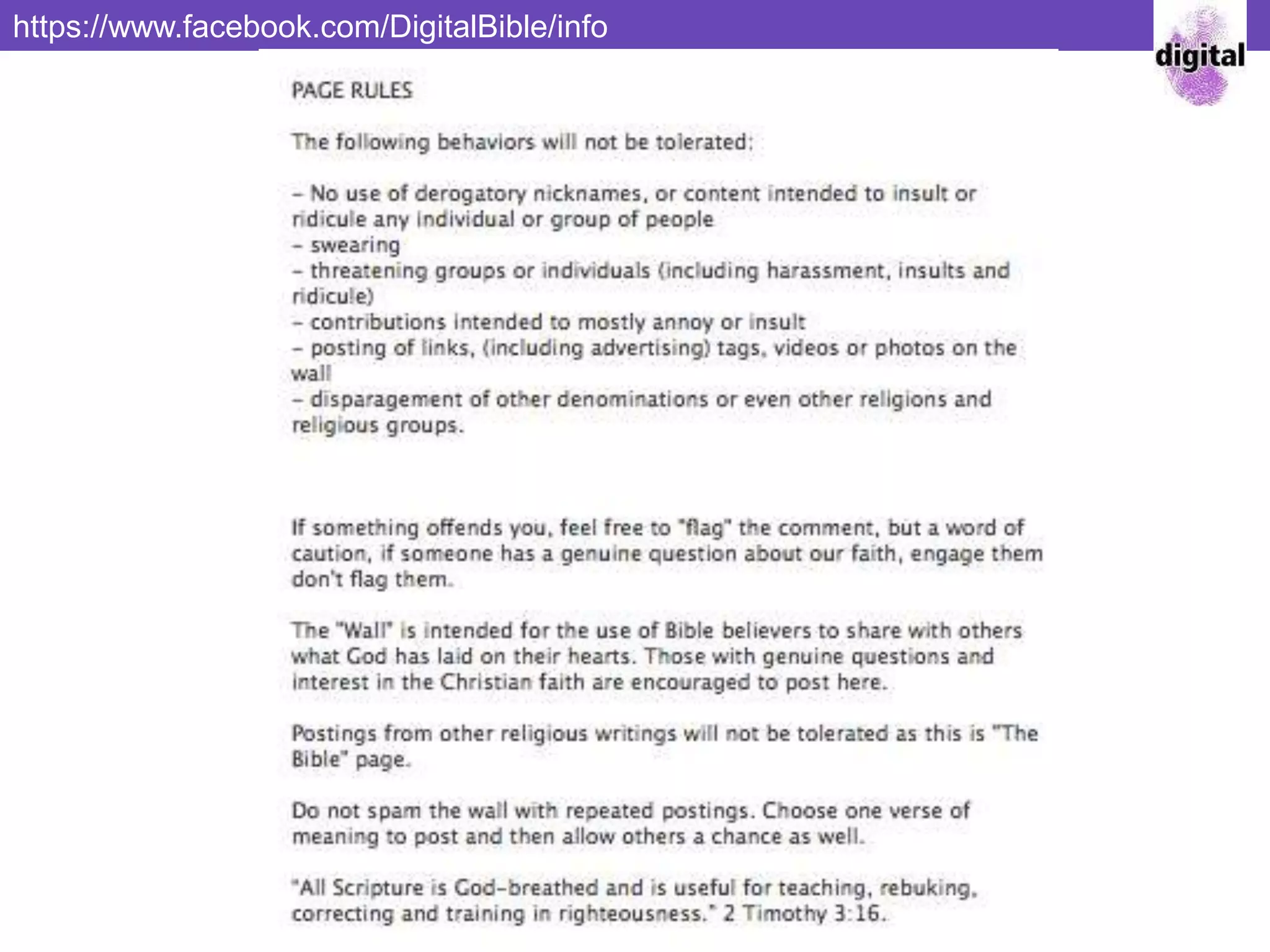 https://www.facebook.com/DigitalBible/info
 