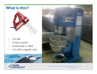 USS Midway
& Pancakes
Copyright 2014 by Data Blueprint
86
What is this?
• It is tall
• It has a clutch
• It was built in 1942
• It is still in regular use!
 