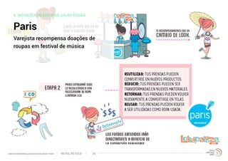 4. INOVAÇÕES EM DESTAQUE: LOJAS SOCIAIS
Paris
Varejista recompensa doações de
roupas em festival de música
RETAIL RETOLDwww.trendwatching.com/pt/trends/retail-retold 24
 
