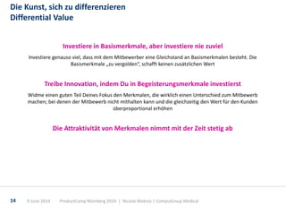 Die Kunst, sich zu differenzieren
Differential Value
9 June 2014 ProductCamp Nürnberg 2014 | Nicolai Mokros | CompuGroup M...