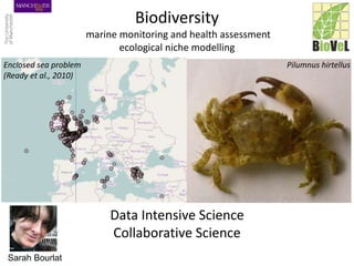 Biodiversity
marine monitoring and health assessment
ecological niche modelling
Data Intensive Science
Collaborative Scien...