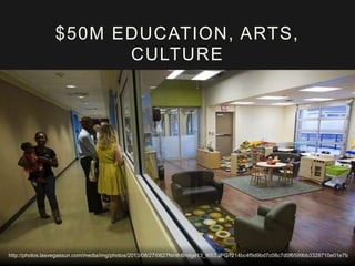 $50M EDUCATION, ARTS,
CULTURE
http://photos.lasvegassun.com/media/img/photos/2013/08/27/0827NinthBridge13_t653.JPG?214bc4f9d9bd7c08c7d0f6599bb3328710e01e7b
 