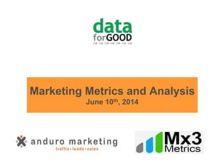 Marketing Metrics and Analysis
June 10th, 2014
 