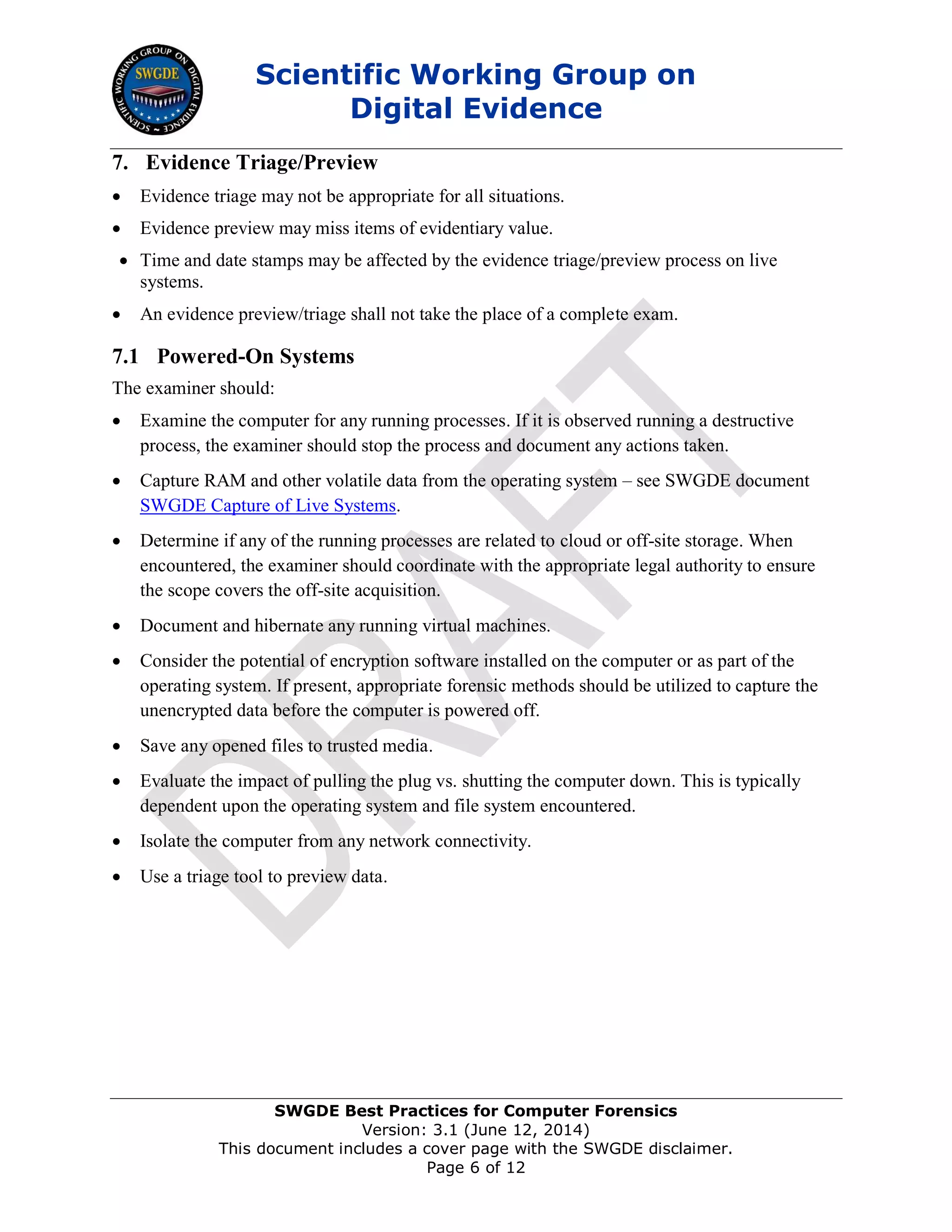 SWGDE Best Practices for Computer Forensics | PDF | Databases ...