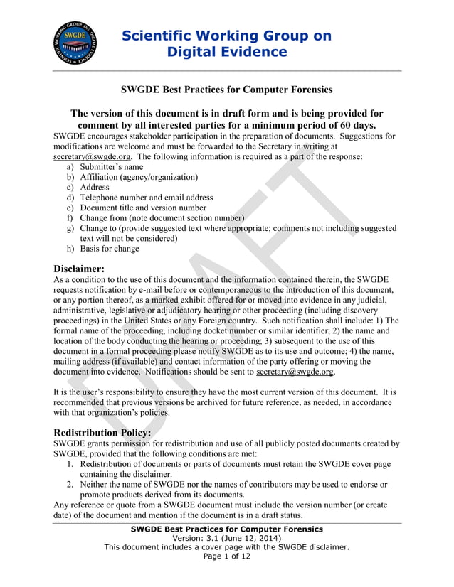 SWGDE Best Practices for Computer Forensics | PDF